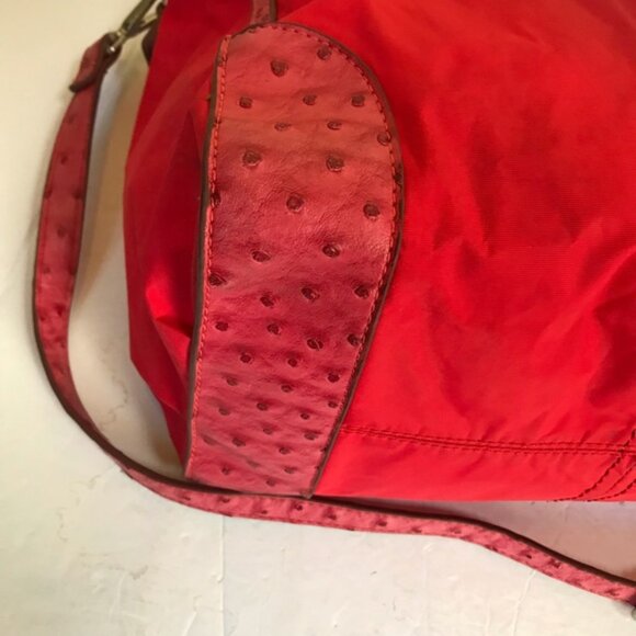 UNITED COLORS OF BENETTON Nylon Satchel Shoulder Crossbody Bag Tote Zip Snap Red - Picture 11 of 15